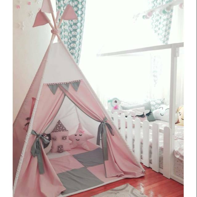 Teepee tent tenda anak pinkygreywhite