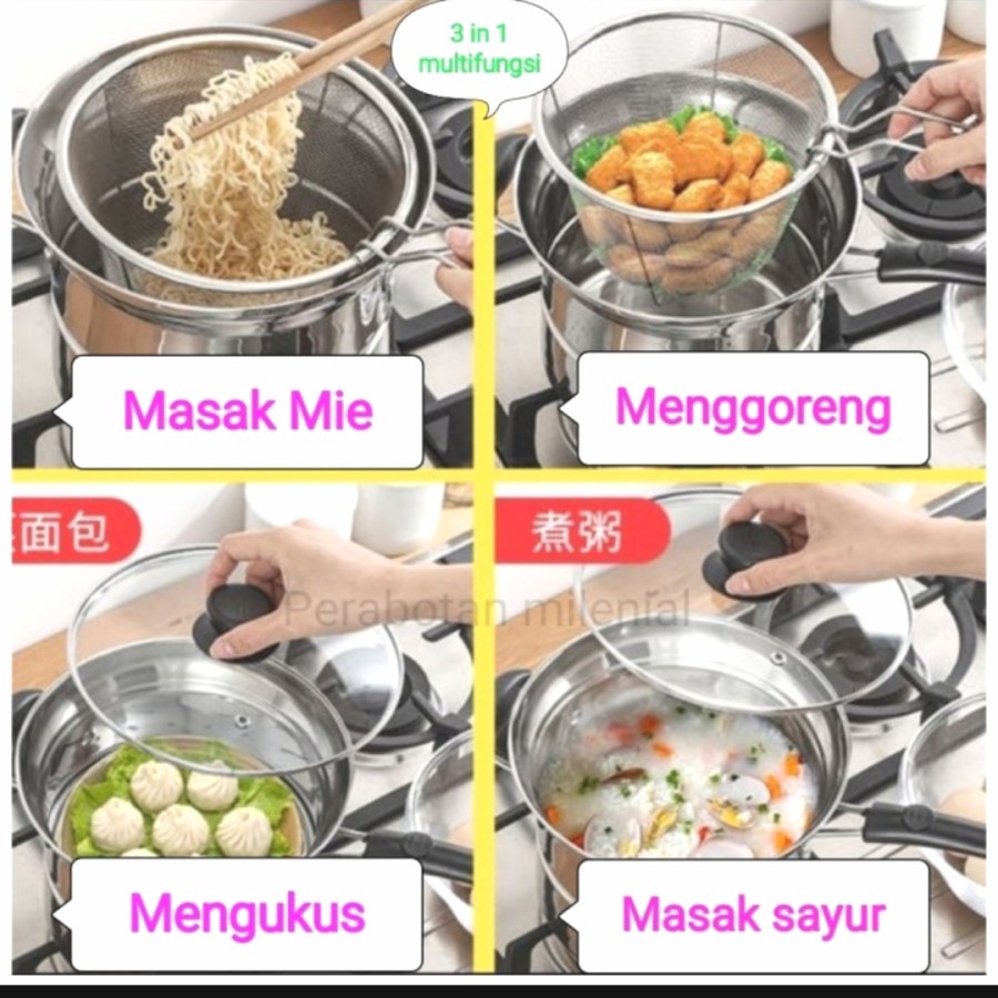 Deep Fryer Panci Multifungsi Steamer Kukusan Penggorengan 3in1 Serbaguna