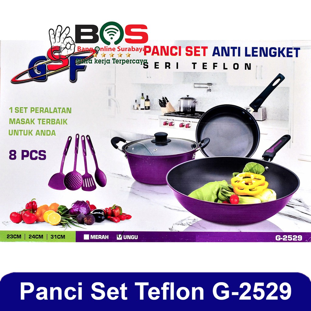 Panci Set 8pcs Wajan Set Teflon Anti Lengket GSF 2629 GSF-2629 + Utensile