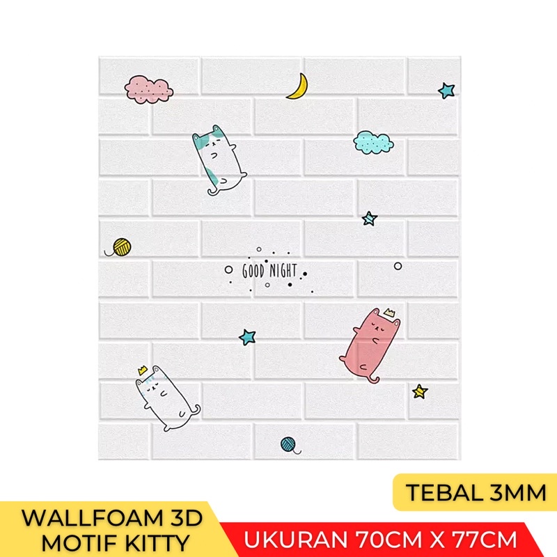 Wallpaper Stiker Dinding 3D Foam Batu Bata Brick 70 x 77cm-Bata Kitty