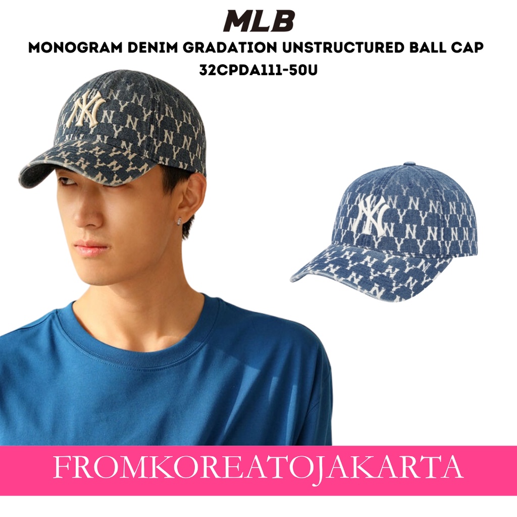 MLB MONOGRAM DENIM GRADATION UNSTRUCTURED BALL CAP NY YANKEES 32CPDA111
