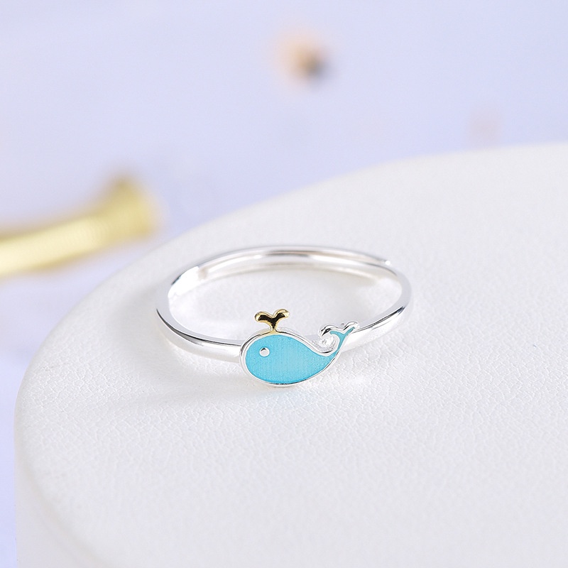 Korean Temperament Personality Cute Blue Wild Little Whale Set Necklace Bracelet Ring Earrings
