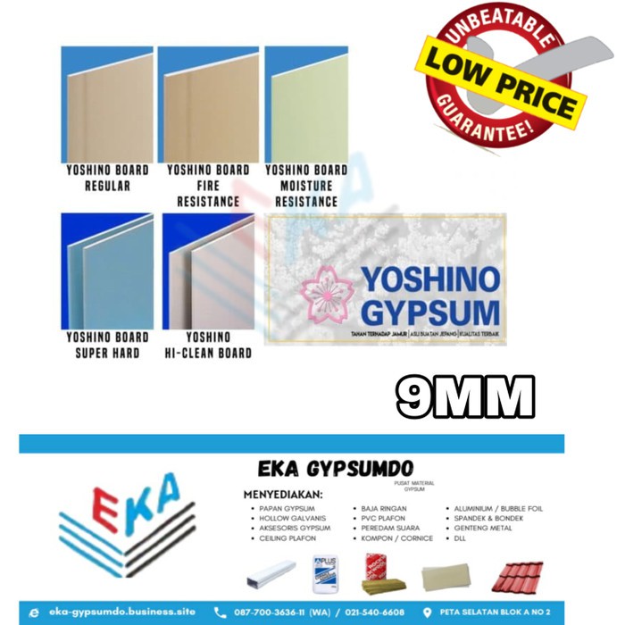 

Dijual Gypsum Yosino board 9 x1200x2400 / Gypsumboard / Yosino 9mm / murah Terlaris