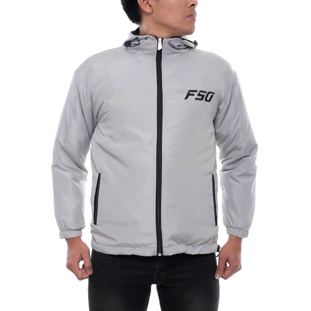 [Promo Sale] COD/Jaket Parasut  F50 Tracker Abu Sleting Hitam M-XXL