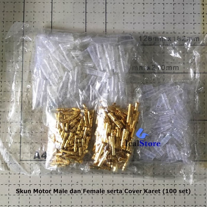 MOTOR-LAMPU- SKUN MOTOR BULAT 100 SET MALE FEMALE DAN COVER KARET KONEKTOR SOCKET -LAMPU-MOTOR.