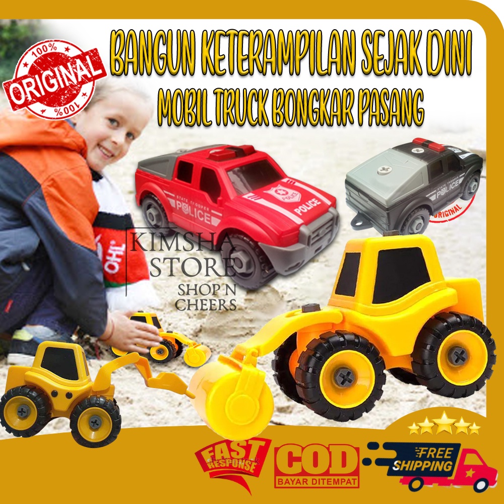 DIY Truck Construction Engineering Toys Construction Permainan Bongkar Pasang Susun Merakit Memasang