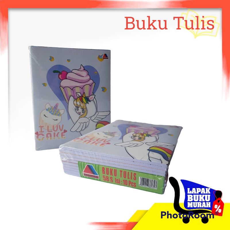 

Buku Tulis | buku tulis I luv cake | isi 10 buku | 58 lembar kertas | buku murah
