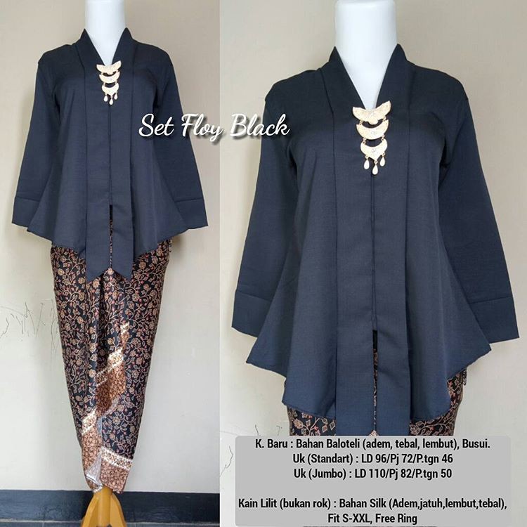 Setelan Kebaya Modern Floy Kutu Baru Black Lilit Tulip