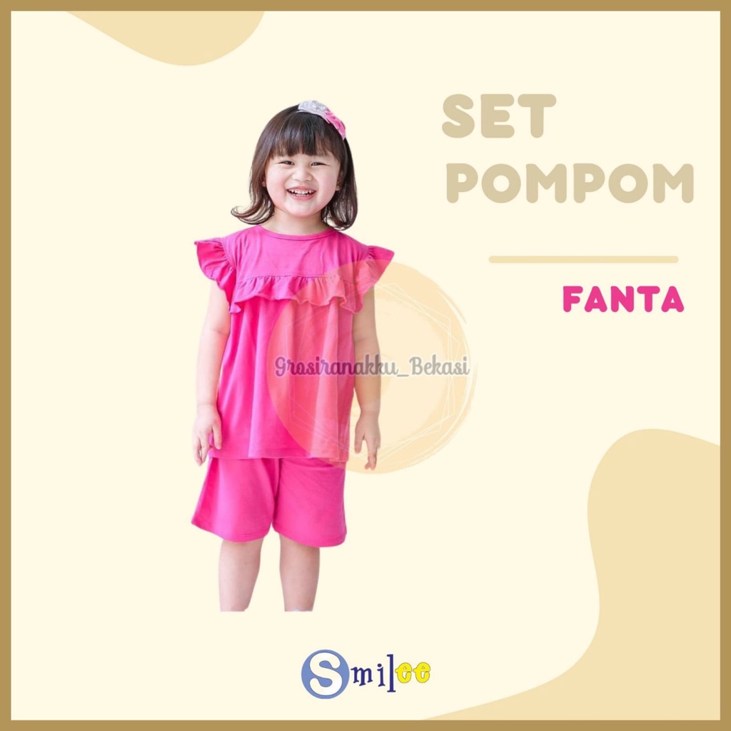 Setelan Anak Kaos Smilee Pompom Warna Pink Fanta size 1-5Tahun