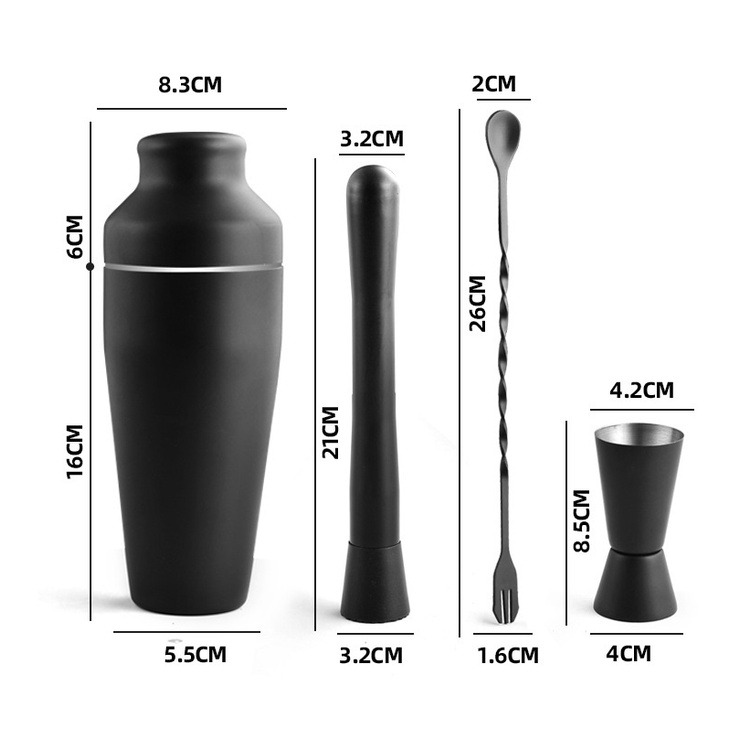 Shaker Cocktail Set  8pcs Black Matte / Shaker Minuman Bartending Barista Bartender Bar Tools / Muddler Strainer Bar