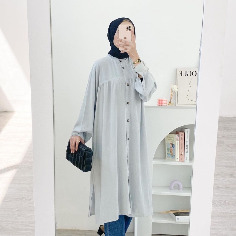 (MSB) LONG TUNIK MOODY FULL KANCING MIDI BUSUI DRESS RAYON