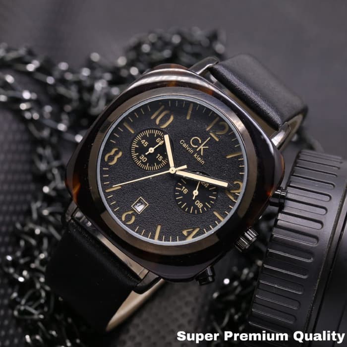 Jam Tangan Pria / Cowok CK Segi Chrono Leather Full Black