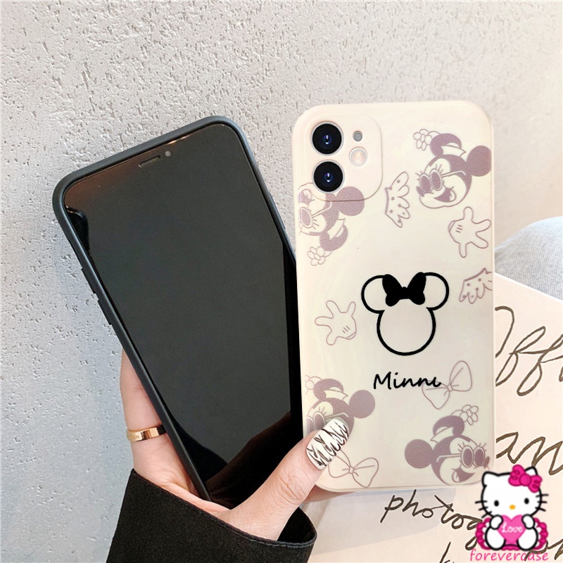 Cartoon Case Iphone 13 pro max 11 12 Couple 7 8 Plus Lover Cute Kawaii Xr Xs X Mickey Mouse Xs Max Se 2020 6 6S Plus Straight Edge Square Iphone 12 11 Pro Max Minnie Tpu Soft Camera Protector Cover