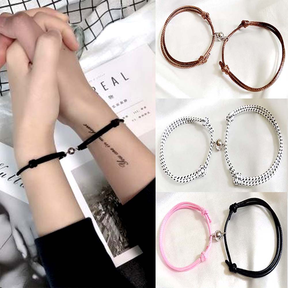 Sepasang (2 buah) Gelang Pasangan Magnet Couple Leather Bracelet Koneksi