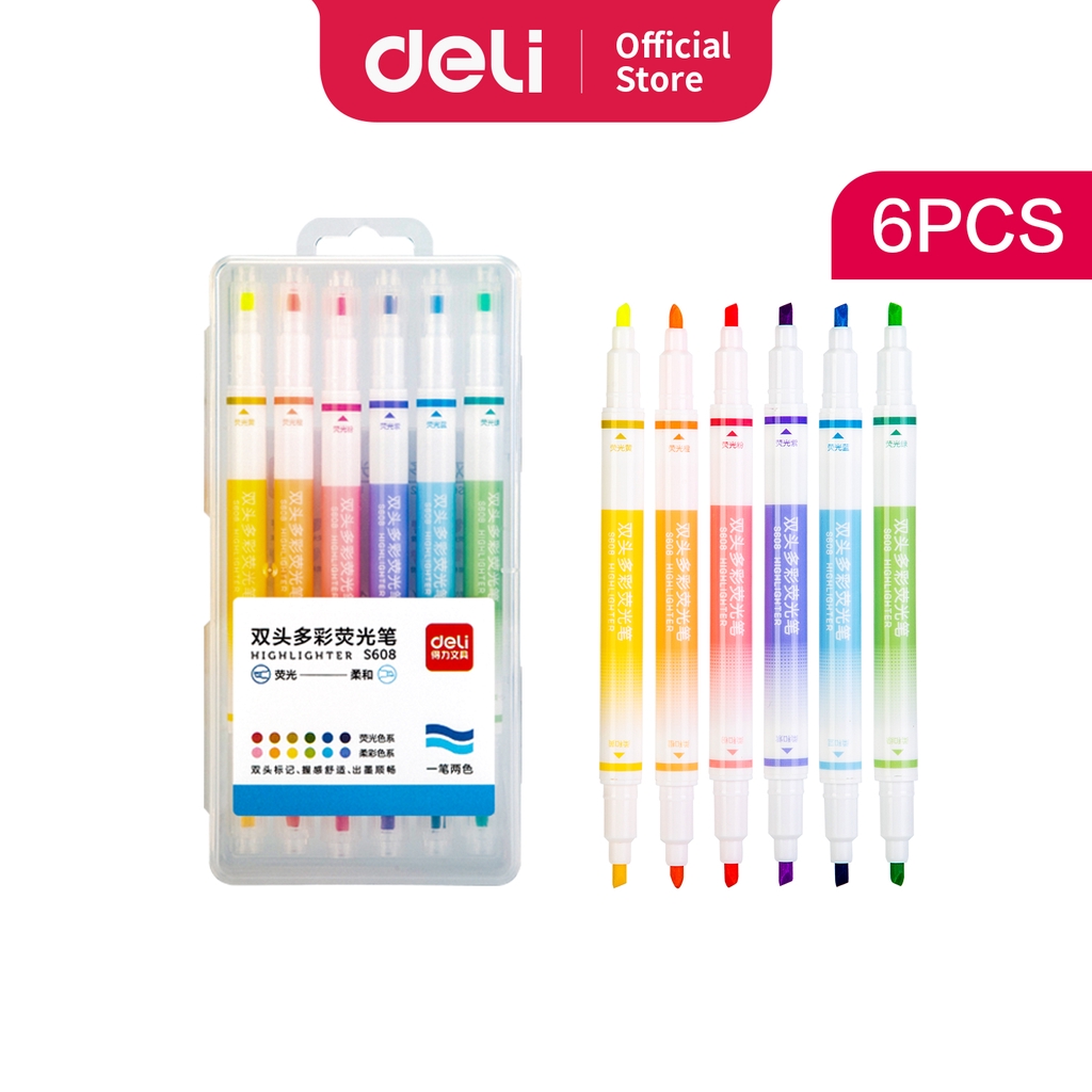 

Deli Highlighter Pen Pena Dua Sisi Isi 6 pcs S608