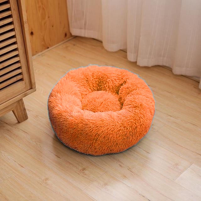 Tempat Tidur Kucing Donat/Kasur Kucing Bulat Lembut Dan Tebal/Bantal Tidur Kucing Tebal Bulu/Cat Bed/Alas Tidur Kucing Murah Dan Premium/Kandang Kucing/Keranjang Kucing/Ranjang Kucing Premium/Perlengkapan Kucing Dan Hewan-Orange