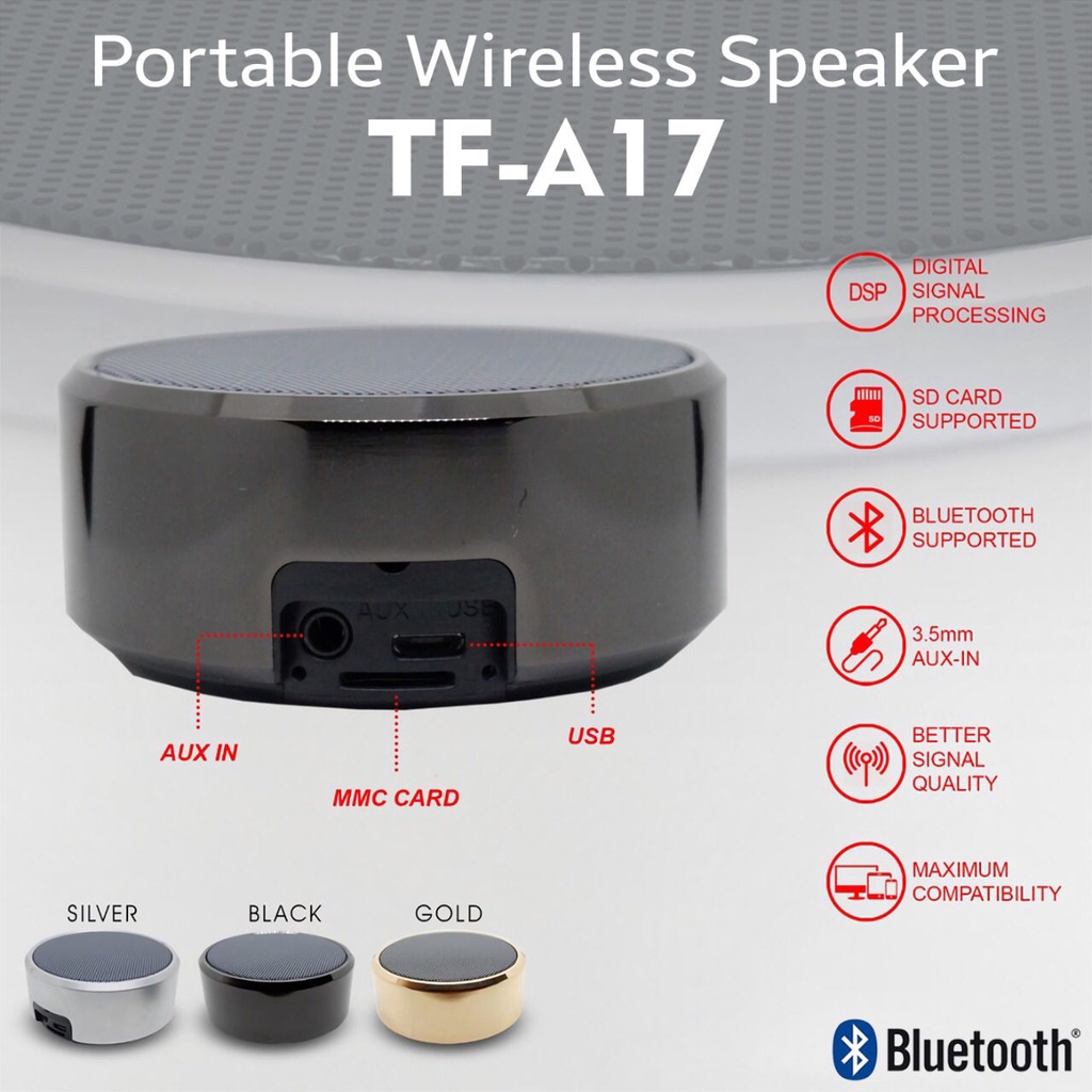 Speaker Bluetooh Mini A17 Wireless Portable Simplicity Series Material Aluminium Alloy ring + Abs Plastic Type TF-A17