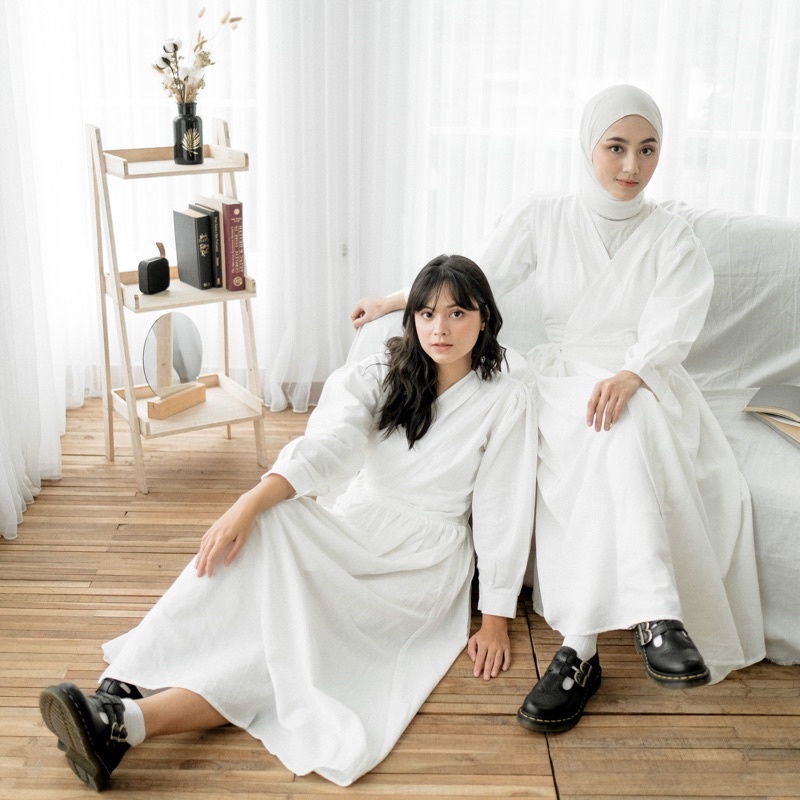 VALIZA - Kalila Linen Dress / Dress Linen Midi / Kimono Linen Dress / Dress Midi Korean Style Bahan 