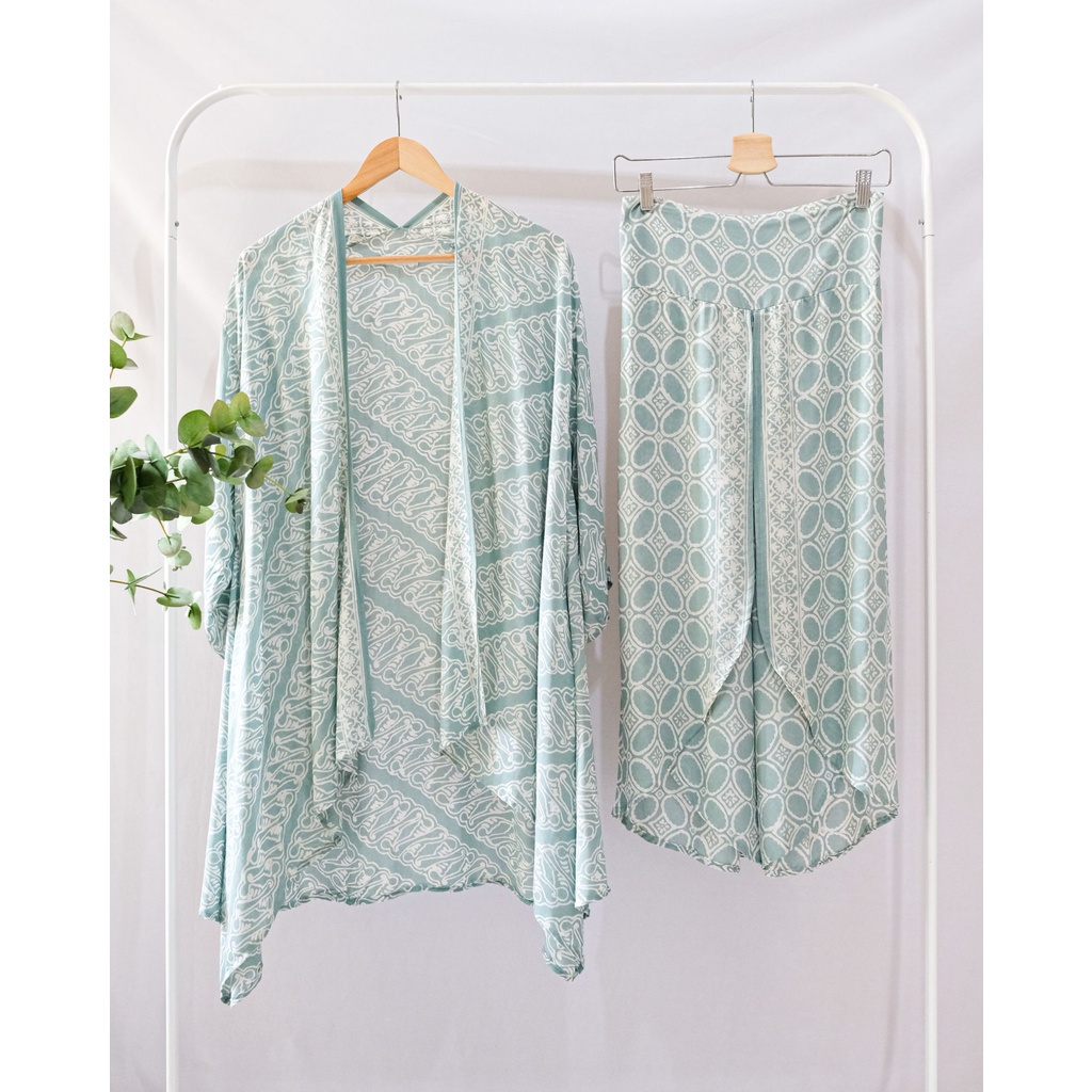 ONE SET BATIK WANITA OUTER+KULOT OUTER BATIK KULOT BATIK WANITA  BATIK CARDIGAN OUTER BERLENGAN BATI