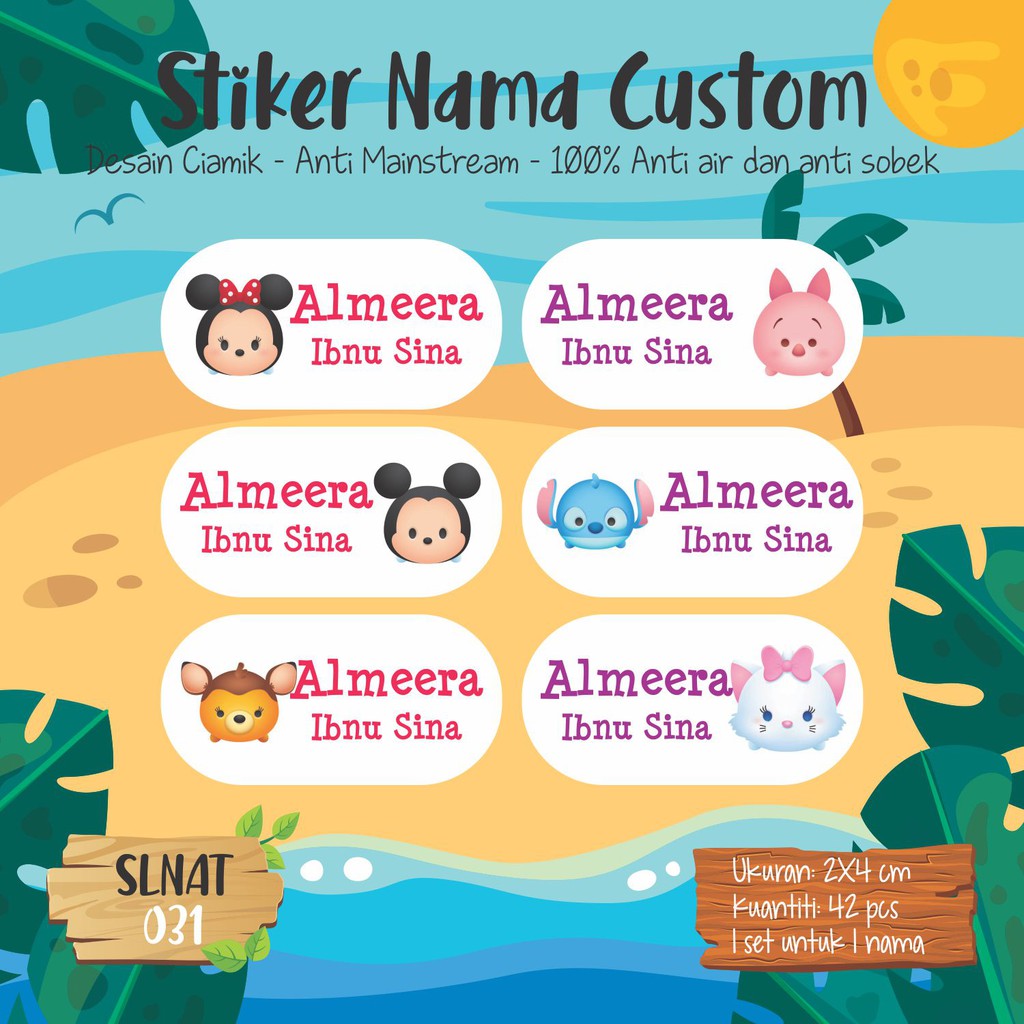 Slnat 031 Sticker Label Custom Nama Anak Murah Colorful Stiker