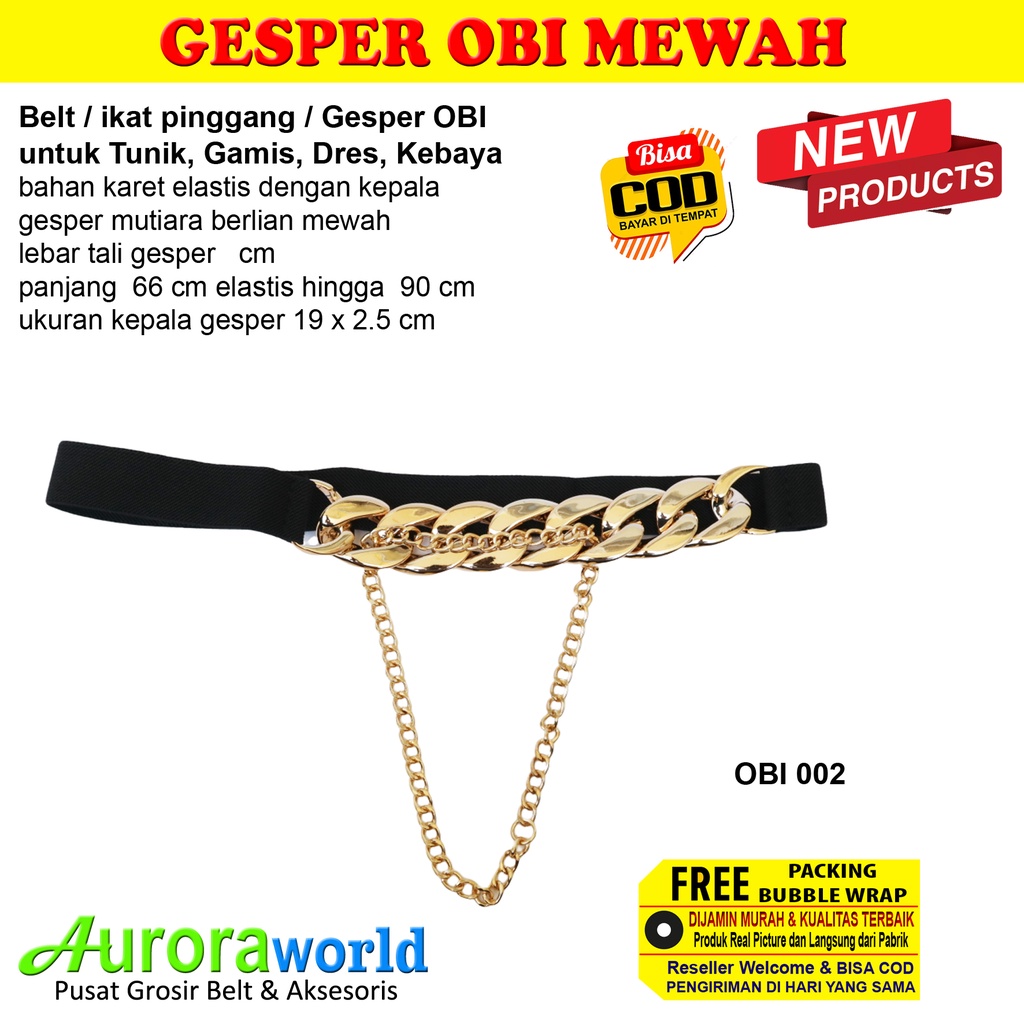 AURORAWORLD Belt Gesper Ikat Pinggang elastis Mewah untuk Dres Tunik Gaun Terbaru bisa COD