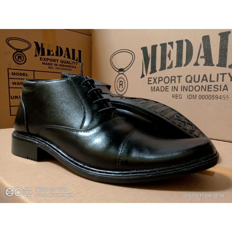 SEPATU KULIT ASLI PRIA PDH SEMI BOOTS POLRI TNI SECURITY SATPAM FORMAL DINAS KANTOR KERJA PNS GURU