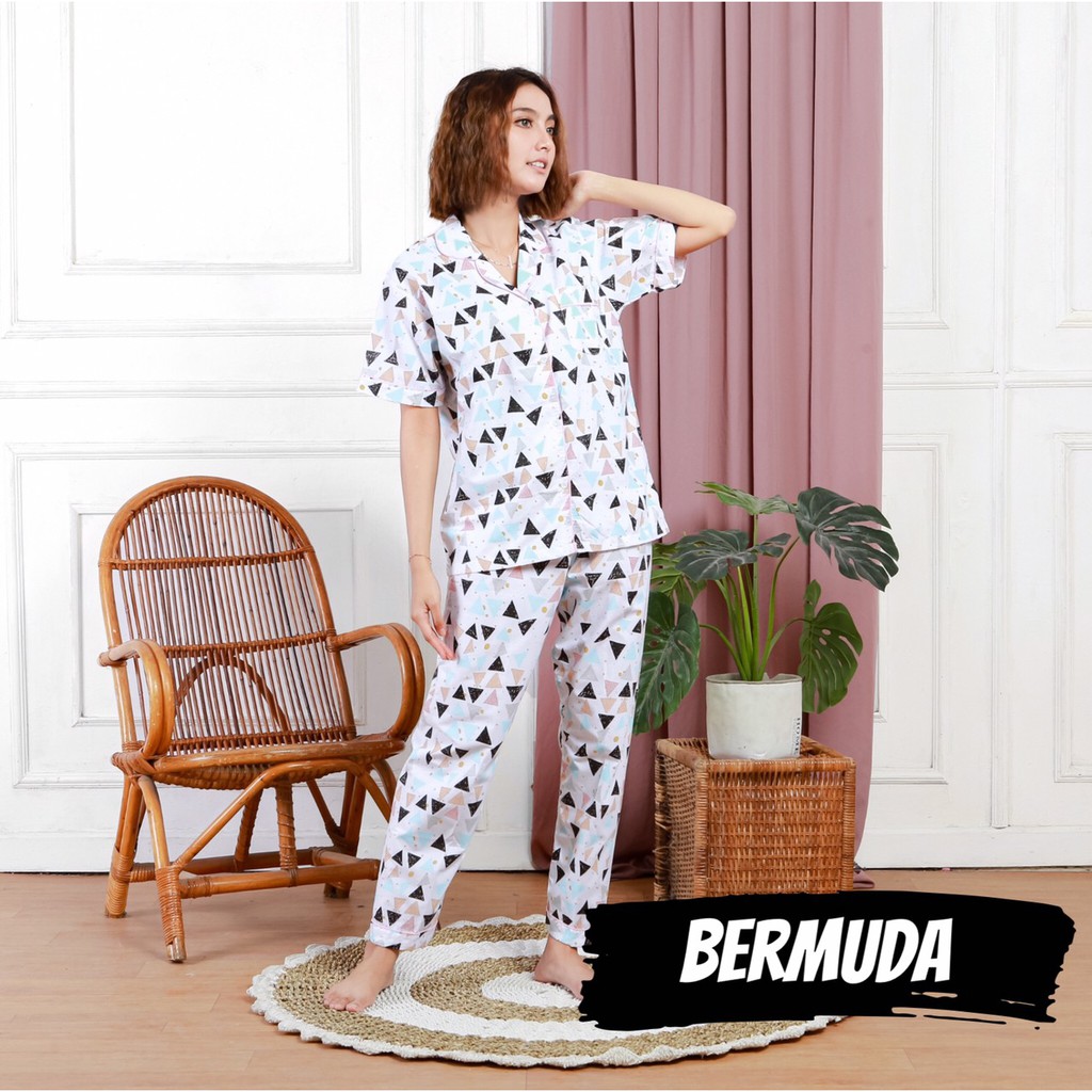 PIYAMA WANITA MOTIF ABSTRAK / KATUN Baju tidur busui sleepwear murah / BERMUDA ZIGZAG ARROW