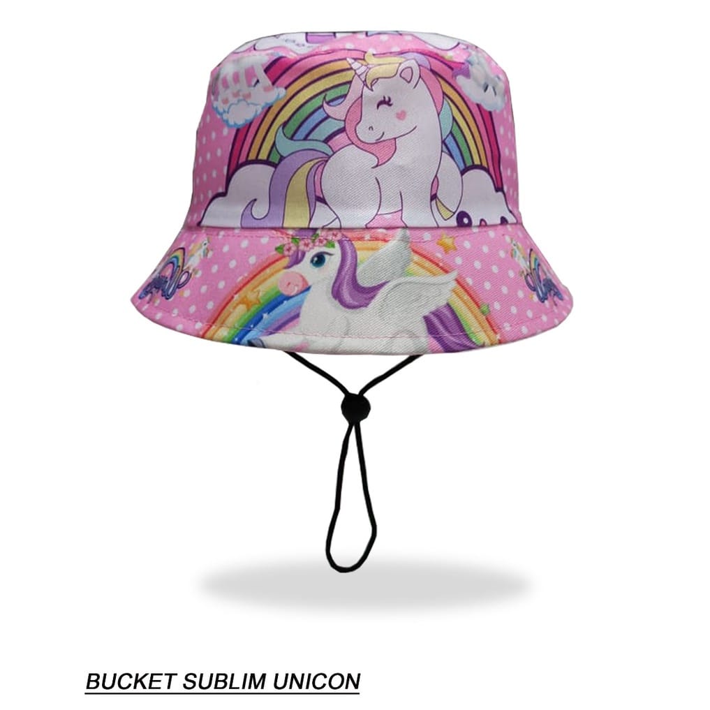 Topi Bucket Anak Perempuan Unicorn Kuda Poni Full Print
