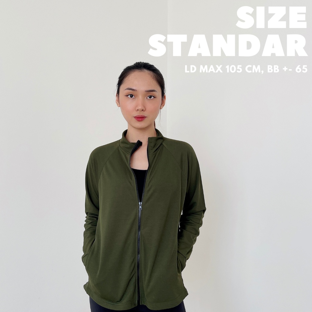 DONSON Sportswear Jacket Sporty Wanita Tangan Kimono Extra Fine Polyester Warna Army Ukuran Standar dan Jumbo