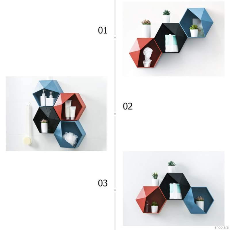 INFY - R353 KOTAK PENYIMPANAN HEXAGONAL GEOMETRIS GAYA NORDIC RAK GANTUNG DINDING UNTUK DEKORASI