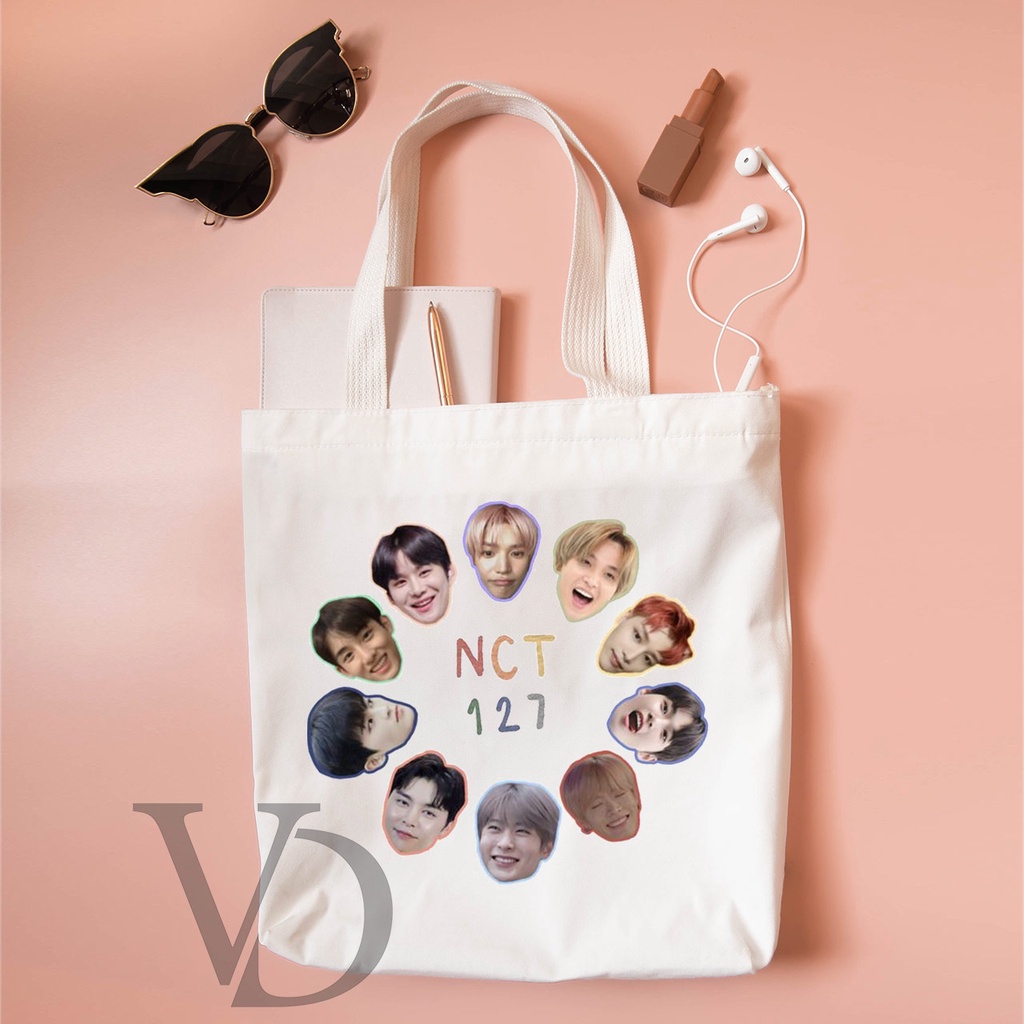 TOTE BAG BAHAN KANVAS face nct dream name / nct 127 / nct cafeTOTE BAG lucu /TAS BELANJA MOTIF KOREA