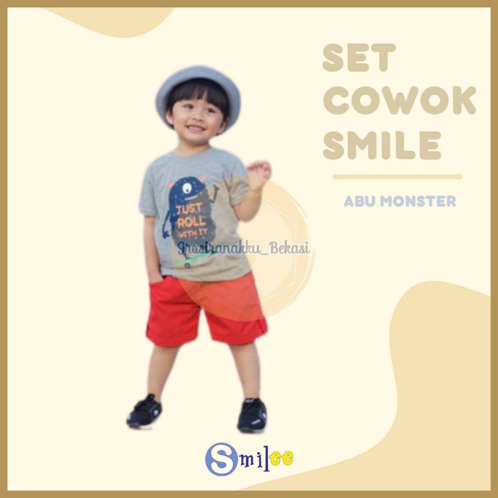 Setelan Anak Cowok Abu Monster Size 1-3Tahun Murah