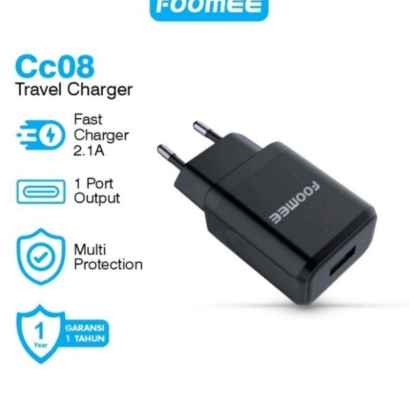 [F-C08]Travel Charger/Kepala Charger Foomee 1Port Usb 2.1A Safety Protection