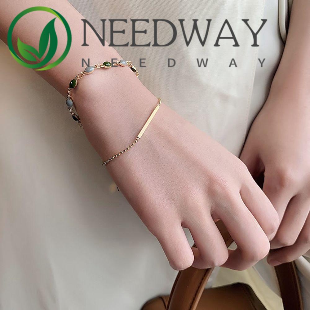 Needway  Simple Female Hand Chain Retro Korean Style Bracelets Gem Bracelets French Punk Personality Beads Adjustable Alloy Double-layer Bracelets/Multicolor