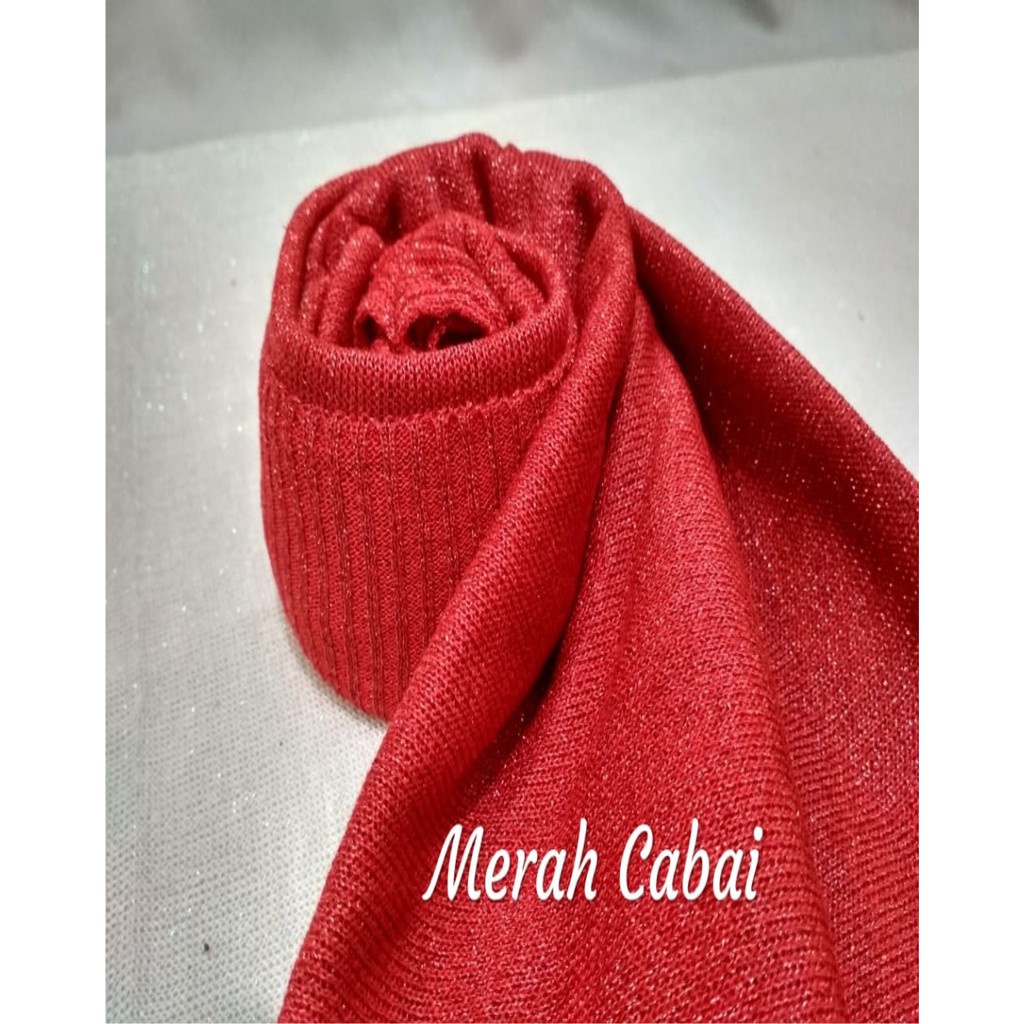 Kerudung Pengantin Pashmina Rajut Glitter Premium Varian Warna Merah Ukuran 60 x 180 cm-2