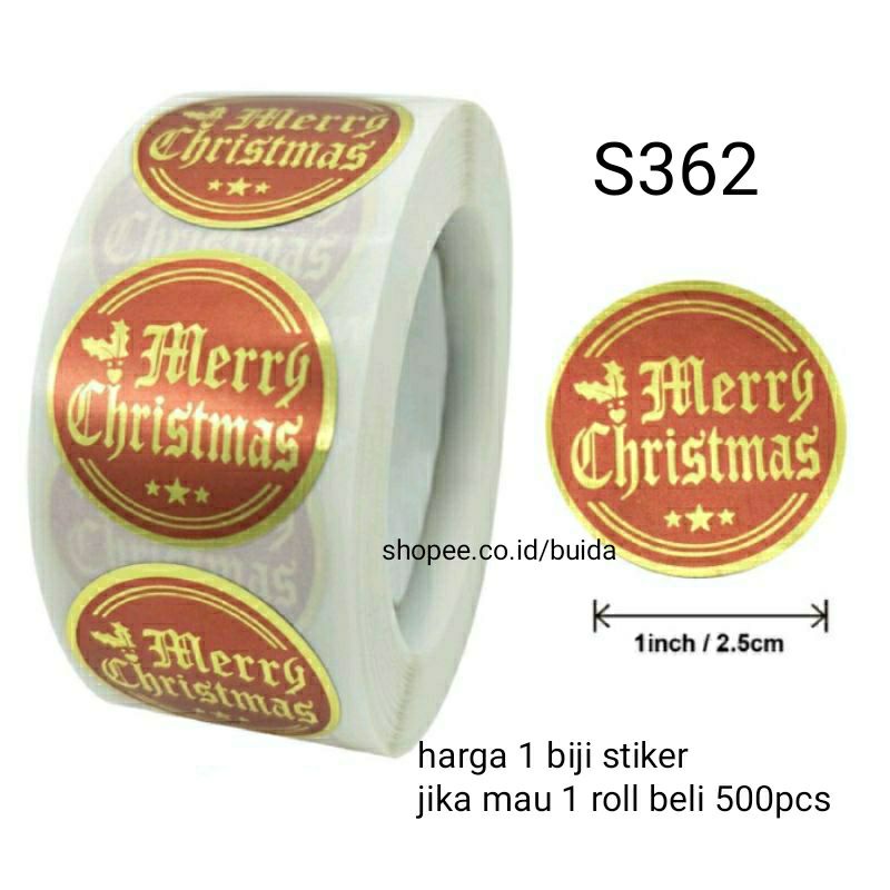 

1 roll 500pcs stiker sticker label merry Christmas natal dekorasi kemasan segel dus box paperbag hiasan hampera kado bungkus wrapping parcel merah gold red S362