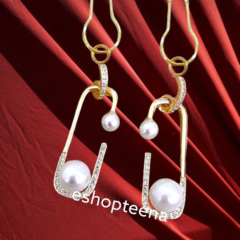 A44 anting hijab juntai pearl new gold_anting jilbab