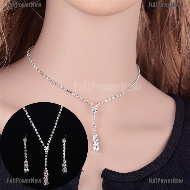 1 Set Kalung Anting Kristal Berlian Imitasi Untuk Pernikahan