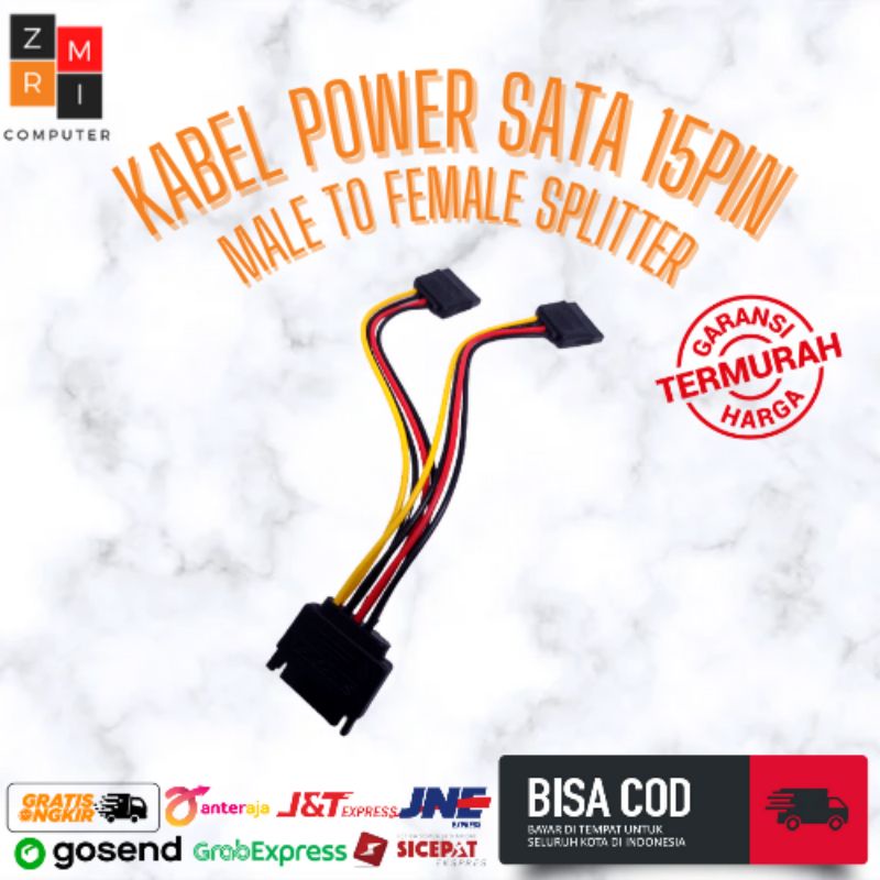 Kabel Power Sata 15 pin cabang Male to 2 female splitter