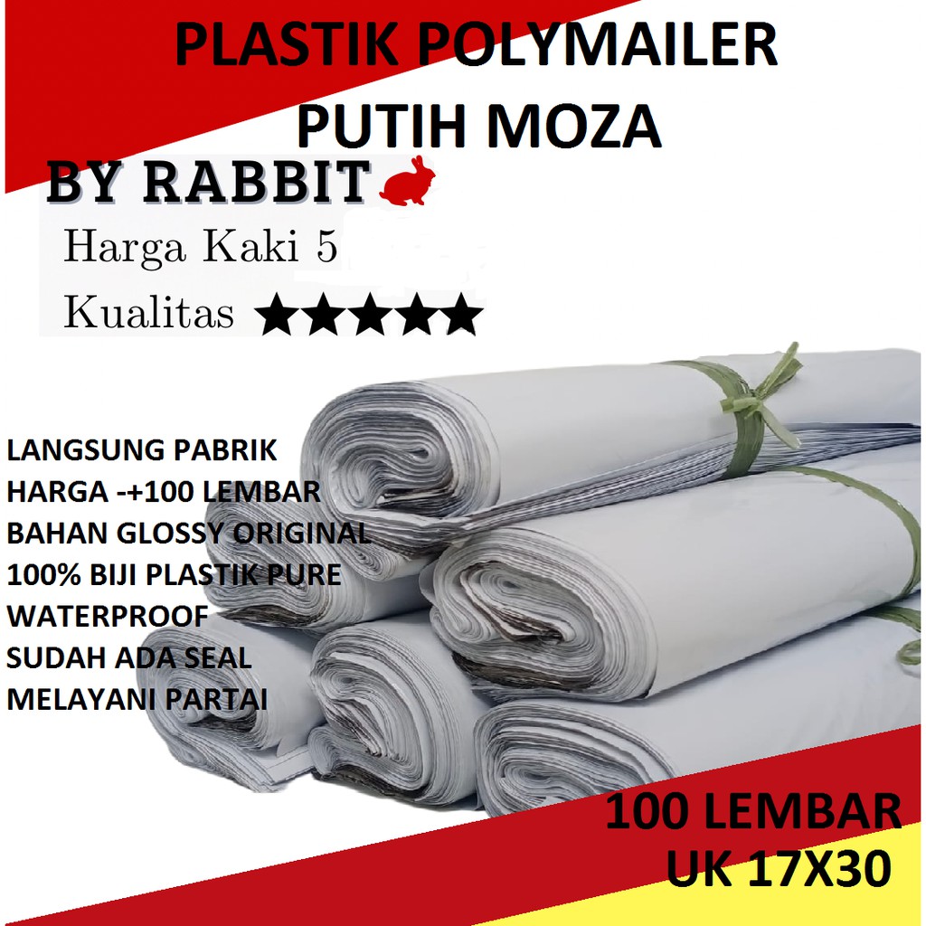 

17x30 Kantong Plastik Polymailer Amplop Packing Online Putih Mozza