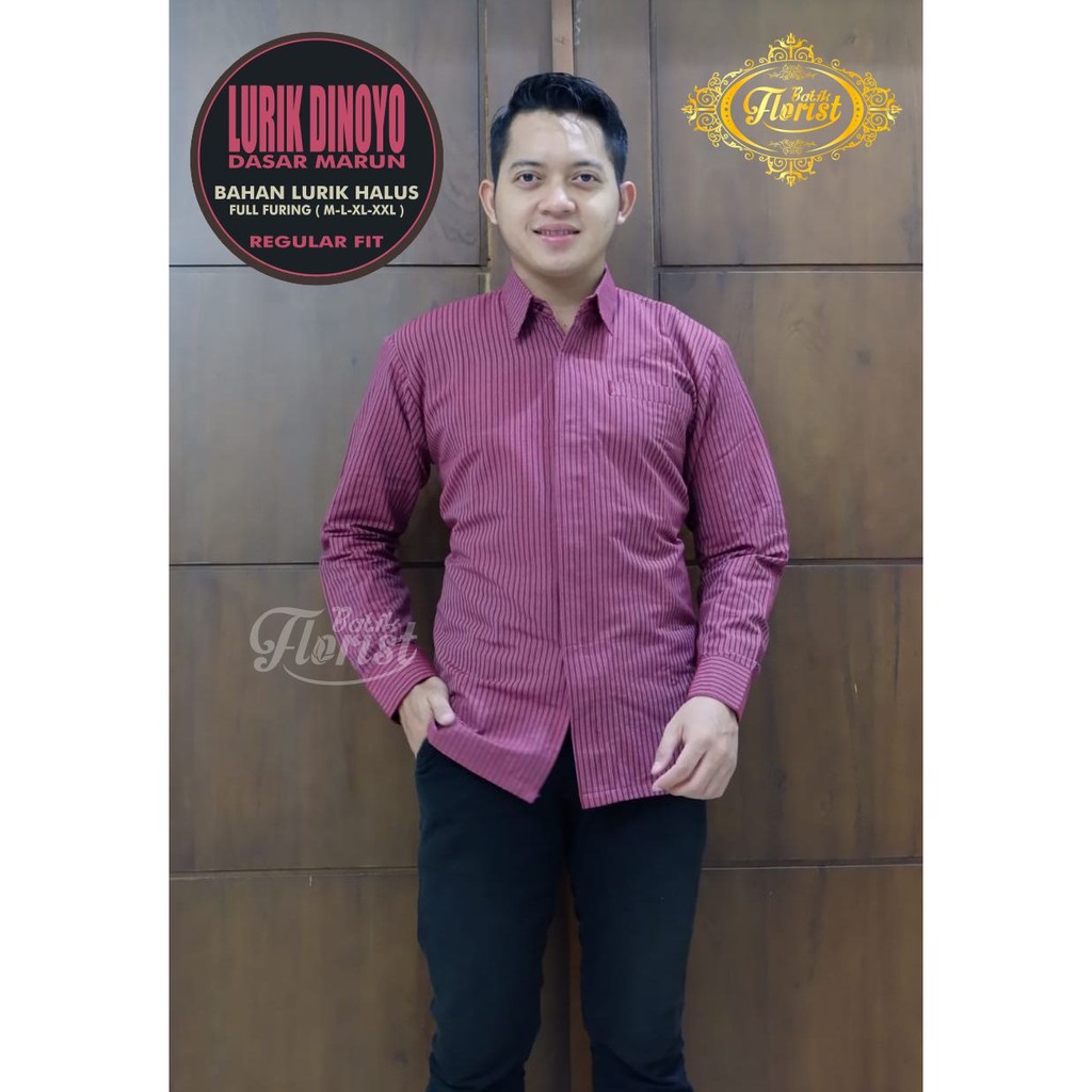 LURIK DINOYO MAROON Kemeja Batik Pria Full Furing Bahan Lurik Halus