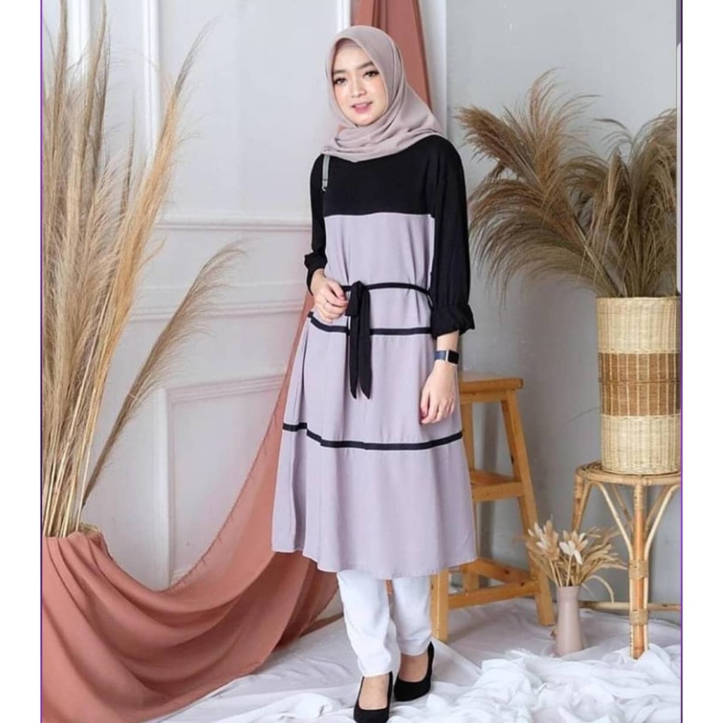 OCHA/CACA TUNIK Moscrepe Baju Tunik Panjang Kancing Hidup Baju Atasan Wanita Busui Modern Terbaru