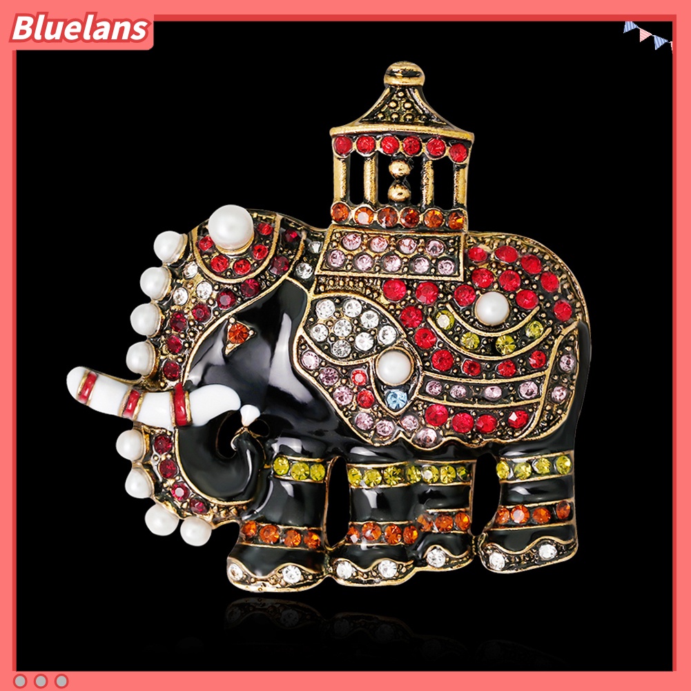 Bluelans Bros Pin Bentuk Gajah Thailand Retro Hias Mutiara Berlian Imitasi Warna-Warni Untuk Wanita