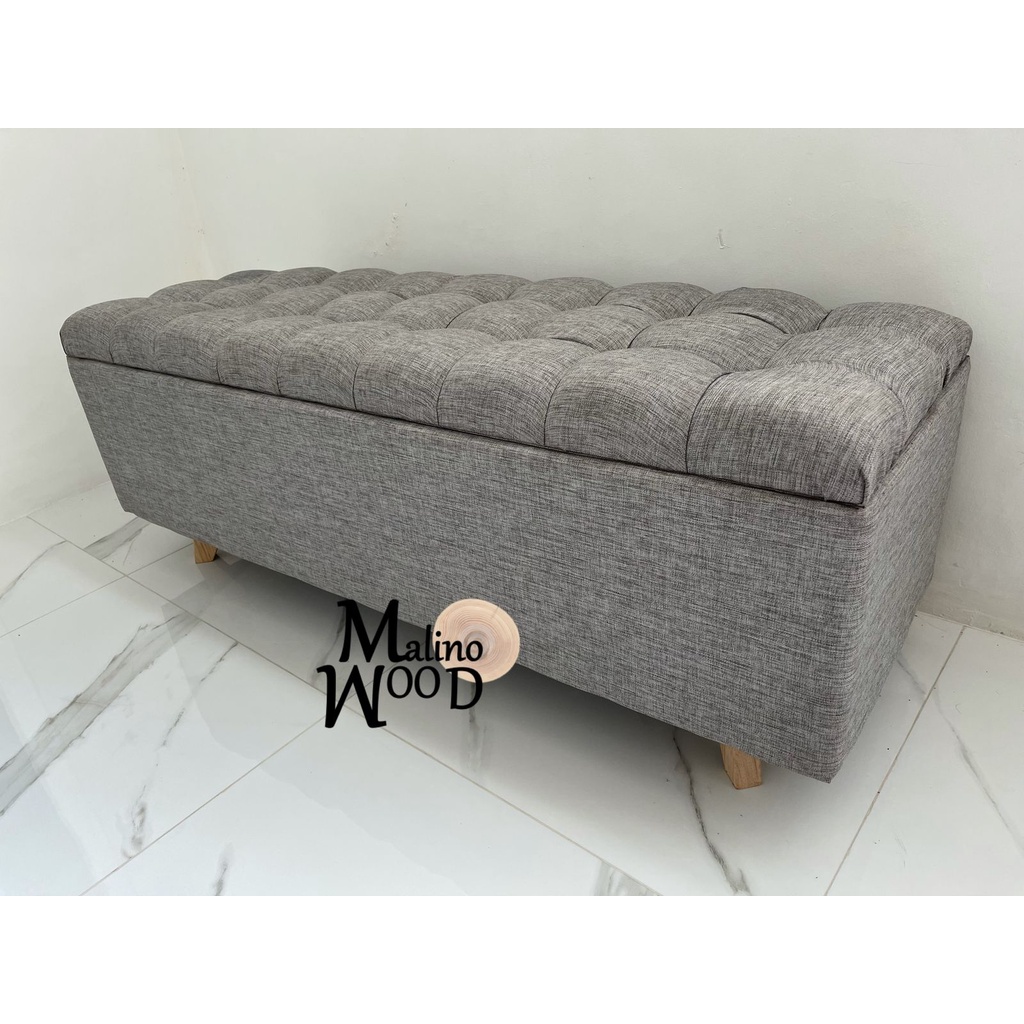 Sofa bench panjang kursi kain minimalis grey storage bangku