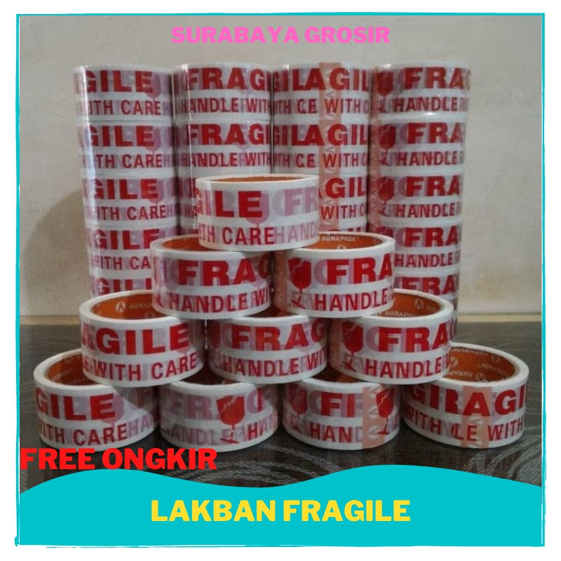 

TERLARIS Lakban FRAGILE 48 mm x 50 m isolasi selotip lem online packing tape ok Surabaya Grosir