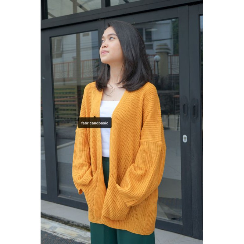 [ TEBAL ] Cardigan Rajut Oversize Wanita  |  Lavella Kardigan Rajut Oversize Outer Wanita-Mustard