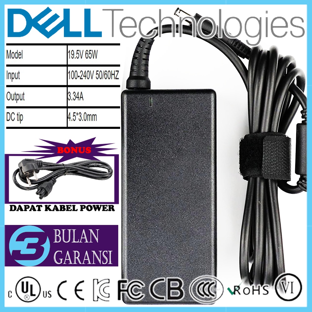 Adaptor Charger ORI Laptop DELL Inspiron 11 14 15 20 24 3000 11 3162 13 14 15 17 5000 7000 Series 19.5V 3.34A 65W Vostro 13 5370 14 3000 3468 3478 5468 5471 Latitude 14 3400 3410 3490 3379 3390 3590 7212 7350 XPS 11 12 13 18