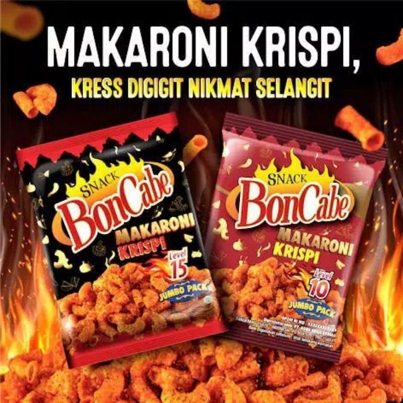 

Boncabe makaroni 30 gram ( 1 renceng isi 10)
