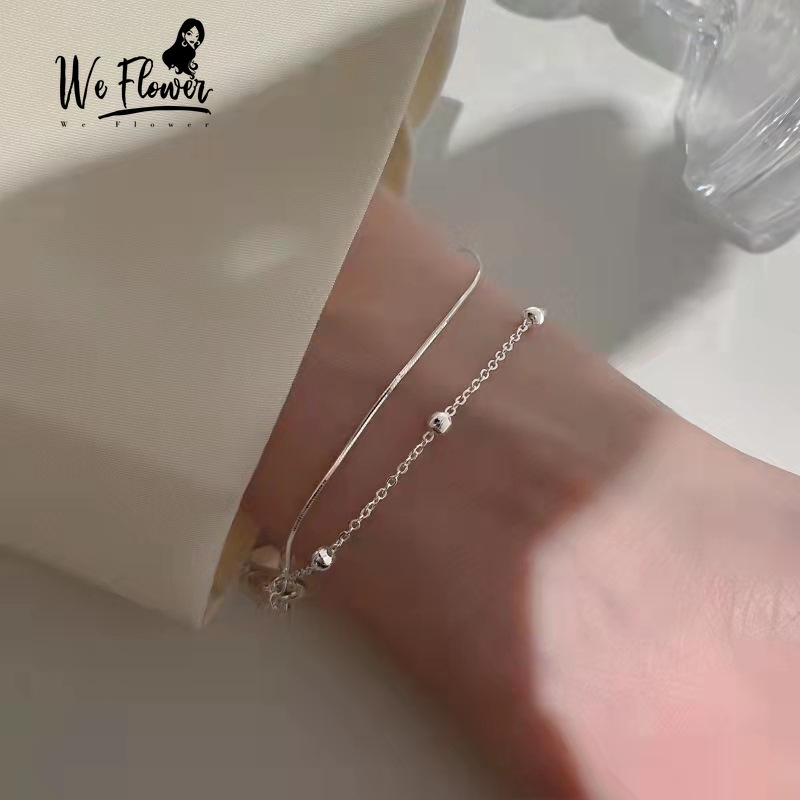 We Flower Gelang Bangle Rantai Silver Minimalis Hias Bola Kecil Untuk Wanita