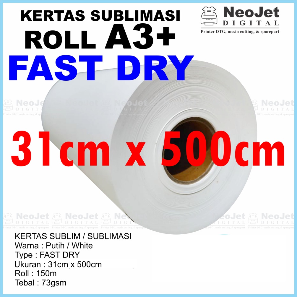 

Kertas Sublim FASTDRY / STICKY Sublime Sublimation Sublimasi Transfer Paper Fast Dry Stiky Lebar 31 cm Sample Meter
